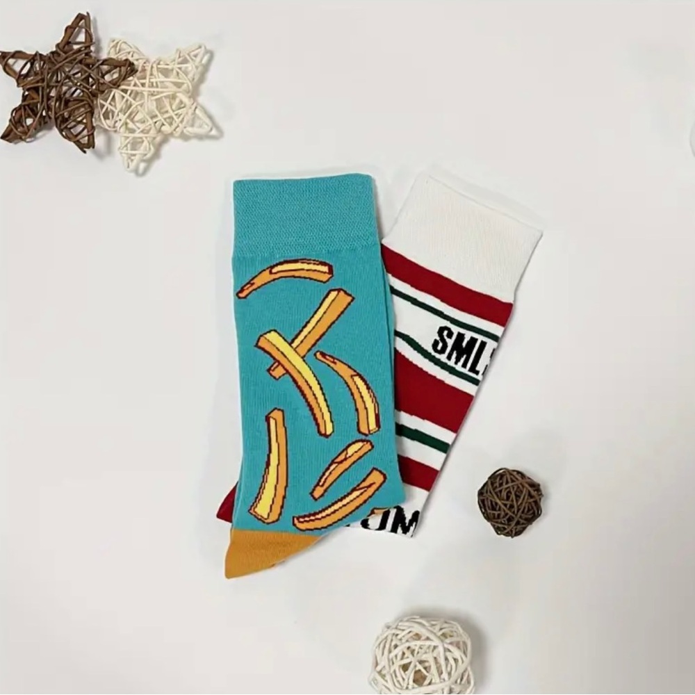 Fríes & Ketchup Pattern Socks NIP - Picture 3 of 4